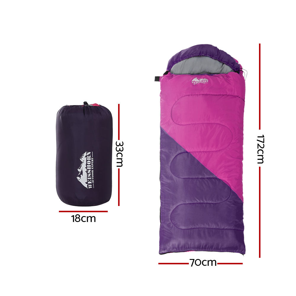 Sleeping Bags: Weisshorn Sleeping Bag Kids Single 172cm Thermal Camping Hiking Pink