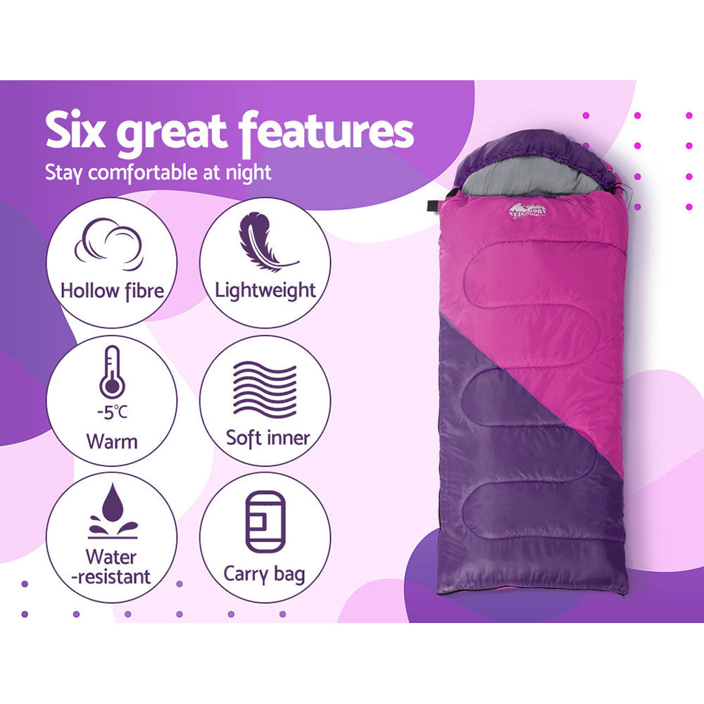 Sleeping Bags: Weisshorn Sleeping Bag Kids Single 172cm Thermal Camping Hiking Pink