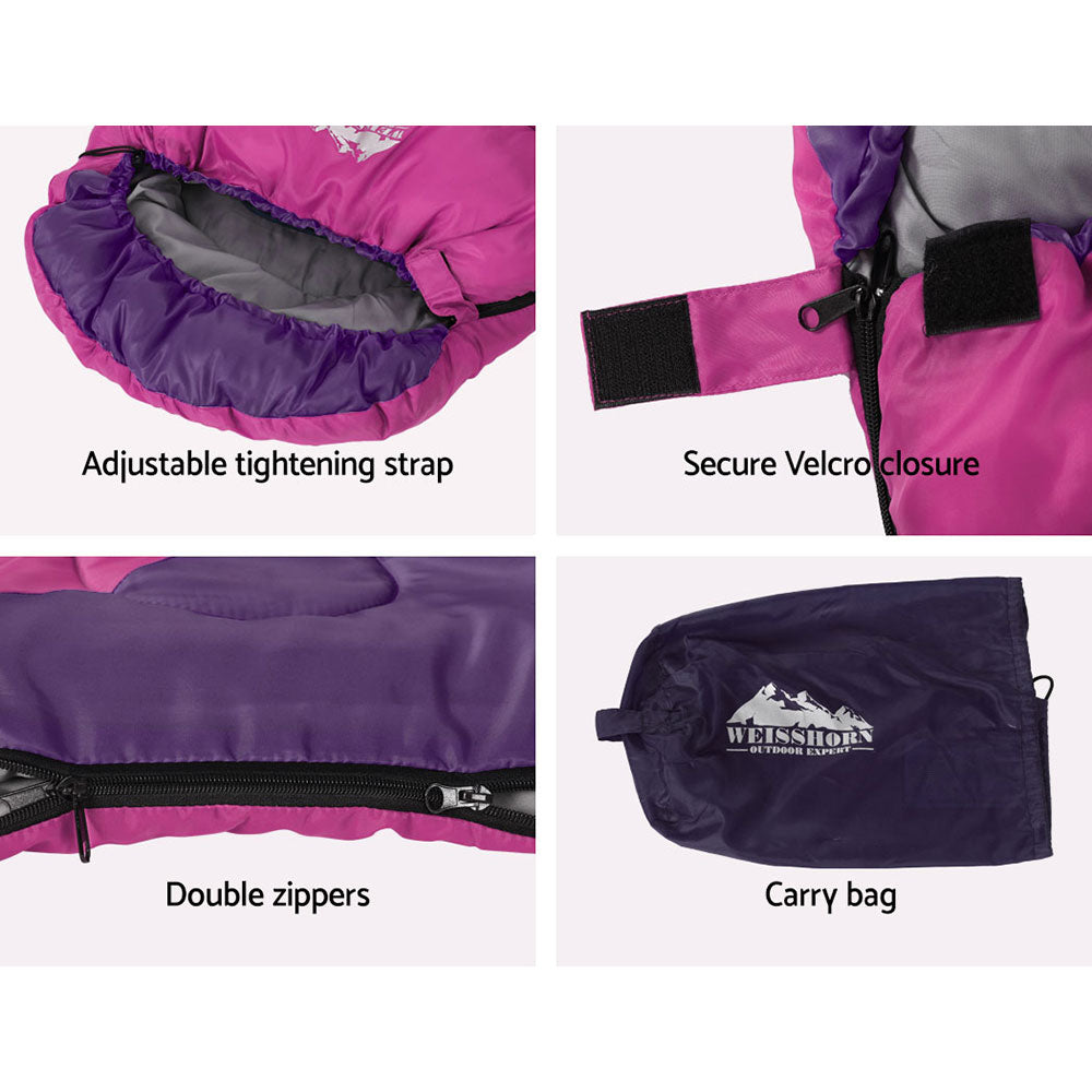 Sleeping Bags: Weisshorn Sleeping Bag Kids Single 172cm Thermal Camping Hiking Pink