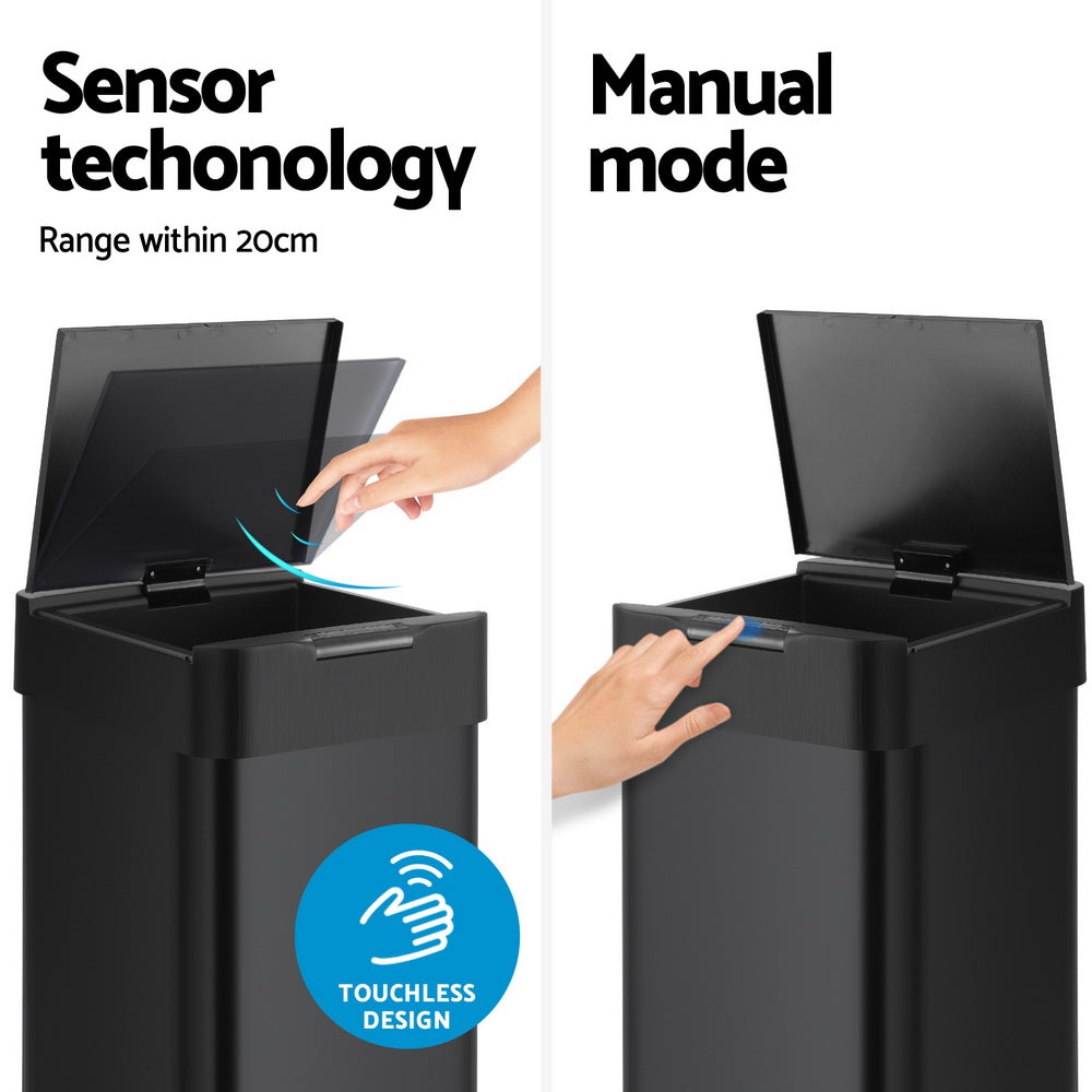 Devanti 50L Sensor Bin Motion Rubbish Bins Kitchen Automatic Trash Can Black