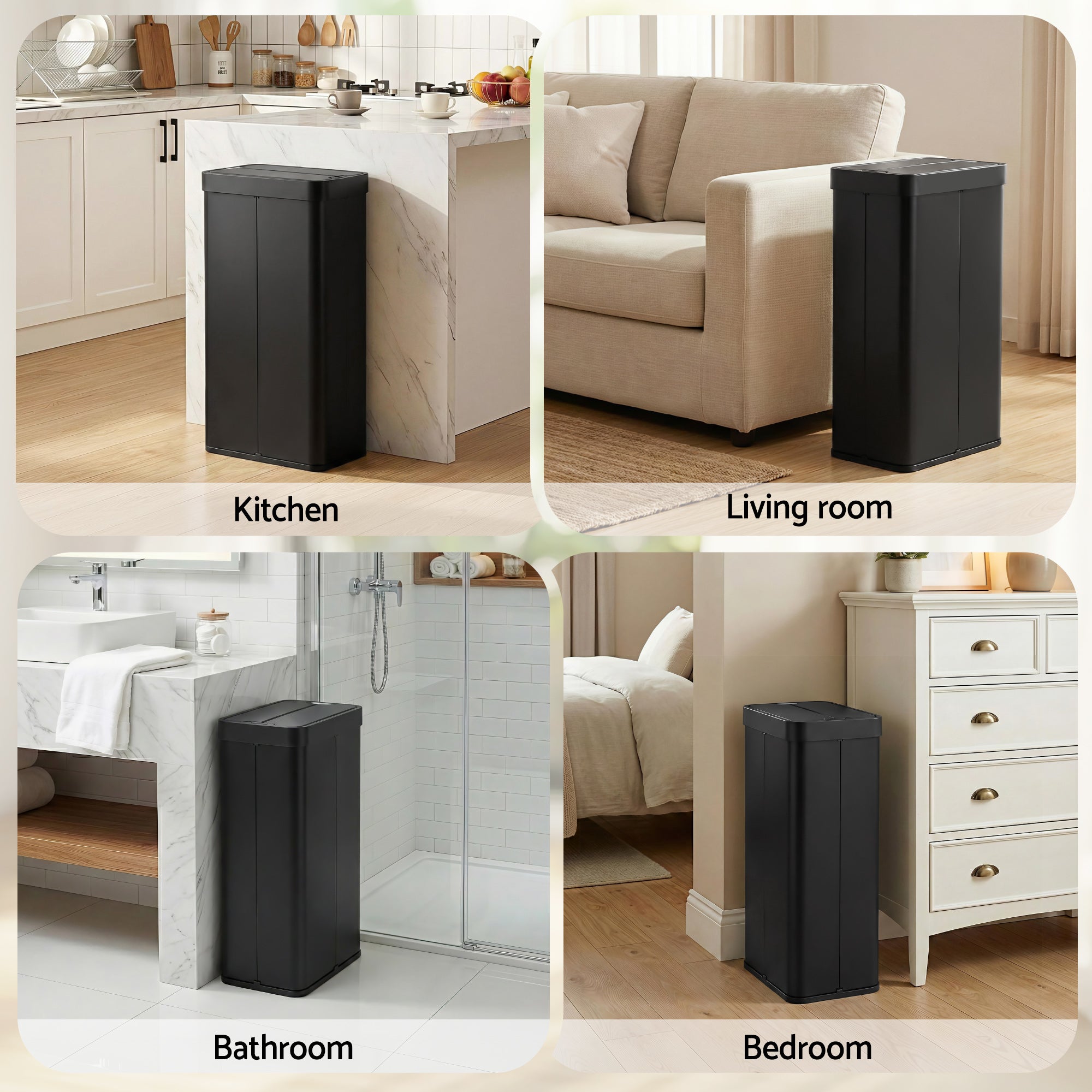 Automatic Bins: Devanti Rubbish Bin 70L Automatic Sensor Kitchen Bin, Slim Smart Garbage Can Touchless Rectangular with Liner Holder, Fully Closed Lid for Bedroom, Bathroom, Living Room, Black