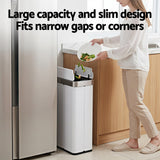 Automatic Bins: Devanti Rubbish Bin 70L Automatic Sensor Kitchen Bin, Slim Smart Garbage Can Touchless Rectangular with Liner Holder, Fully Closed Lid for Bedroom, Bathroom, Living Room, White