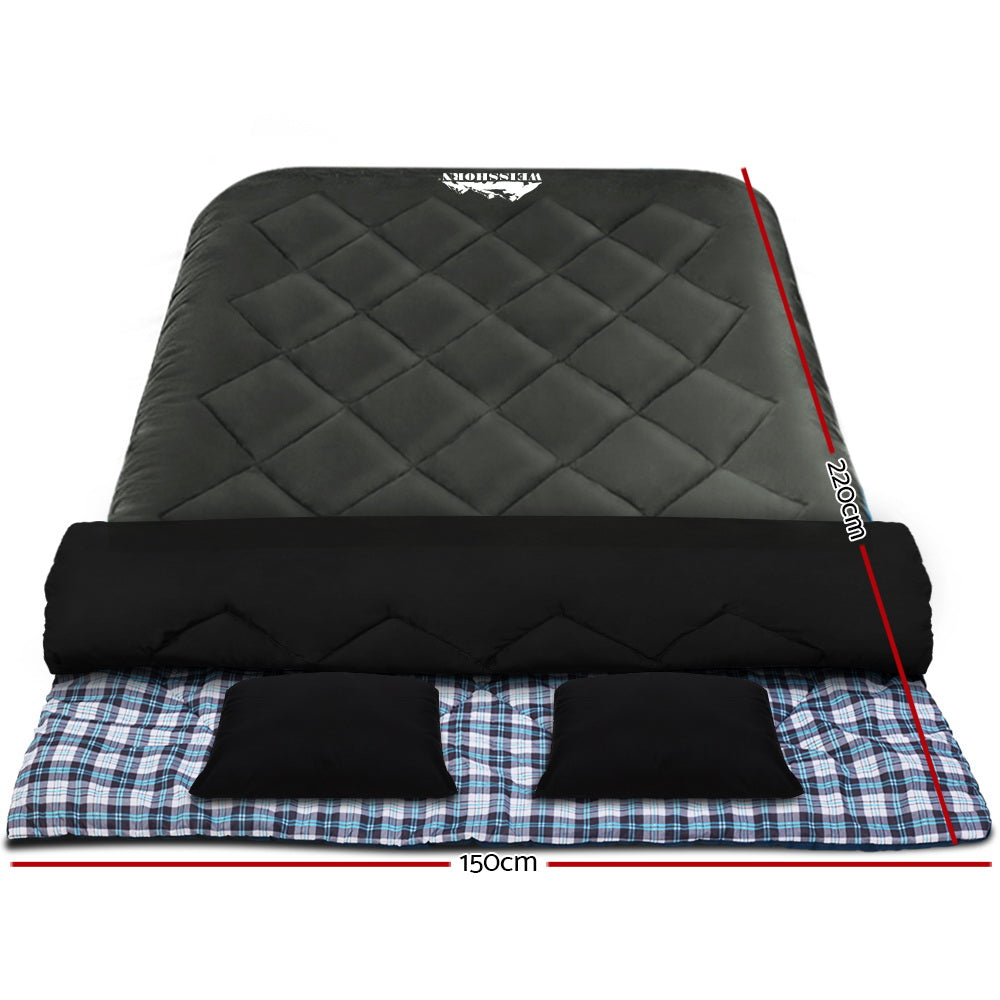 Sleeping Bags: Weisshorn Sleeping Bag Double Pillow Thermal Camping Hiking Tent Grey -10&deg;C