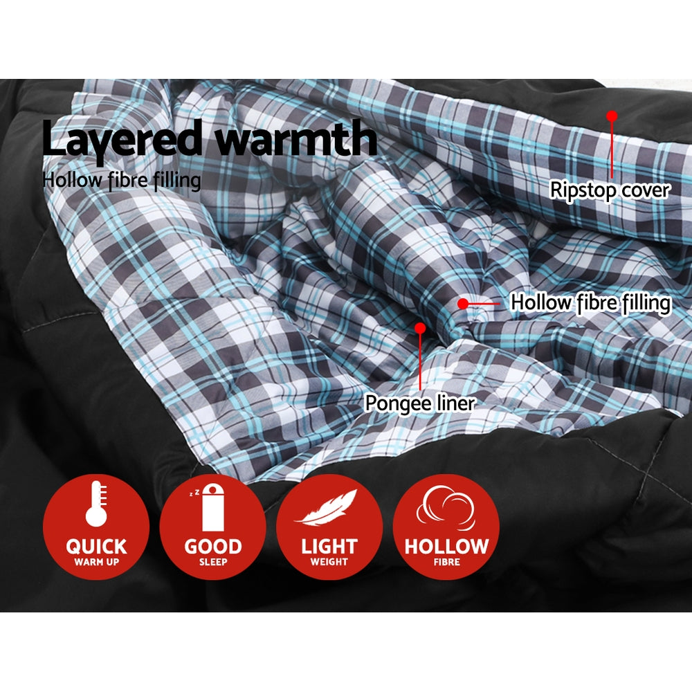 Sleeping Bags: Weisshorn Sleeping Bag Double Pillow Thermal Camping Hiking Tent Grey -10&deg;C
