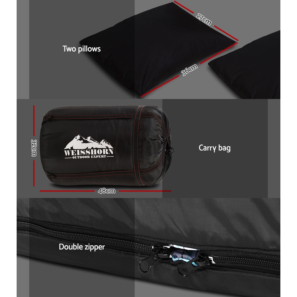 Sleeping Bags: Weisshorn Sleeping Bag Double Pillow Thermal Camping Hiking Tent Grey -10&deg;C