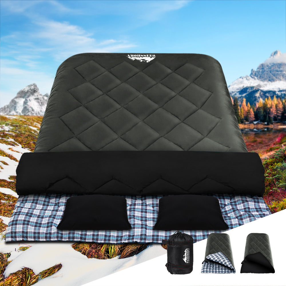 Sleeping Bags: Weisshorn Sleeping Bag Double Pillow Thermal Camping Hiking Tent Grey -10&deg;C