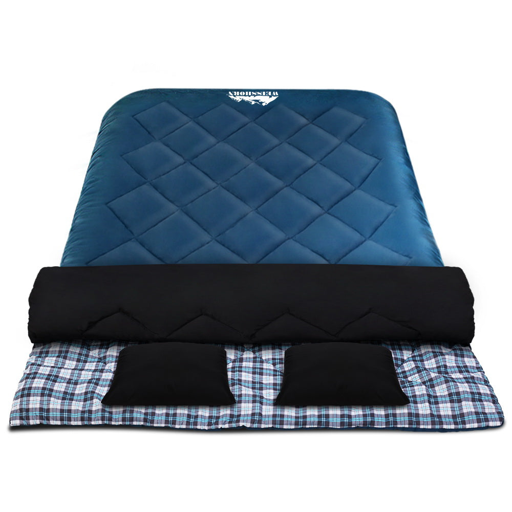 Sleeping Bags: Weisshorn Sleeping Bag Double Pillow Thermal Camping Hiking Tent Blue -10&deg;C