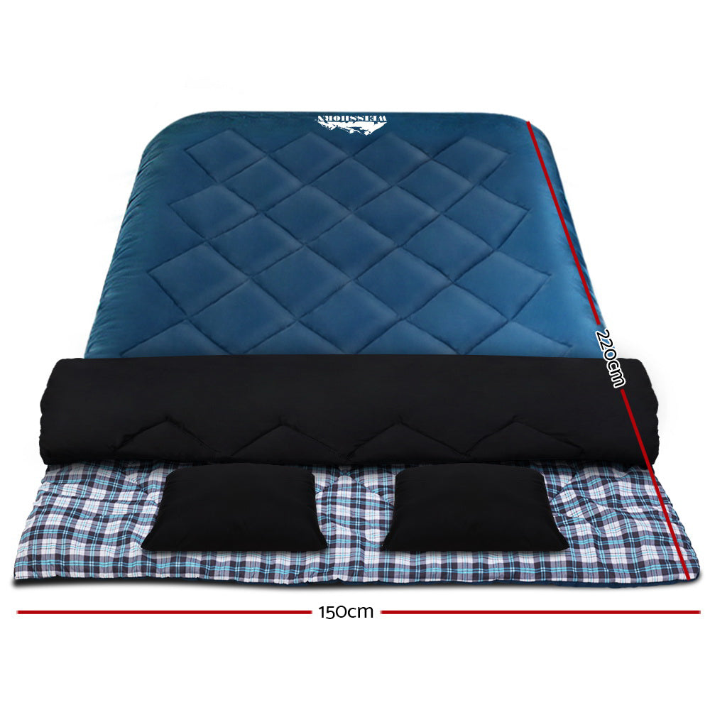 Sleeping Bags: Weisshorn Sleeping Bag Double Pillow Thermal Camping Hiking Tent Blue -10&deg;C