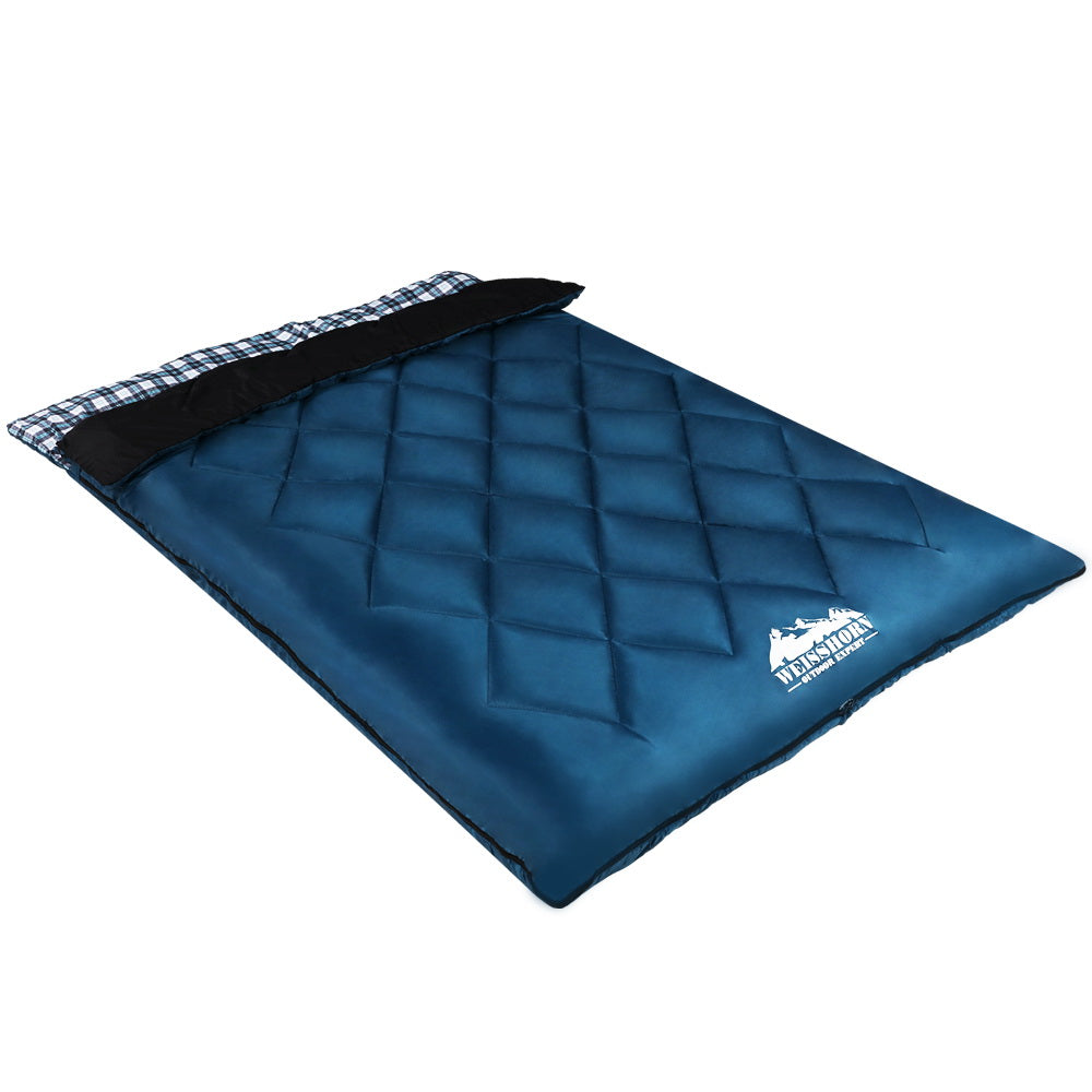 Sleeping Bags: Weisshorn Sleeping Bag Double Pillow Thermal Camping Hiking Tent Blue -10&deg;C