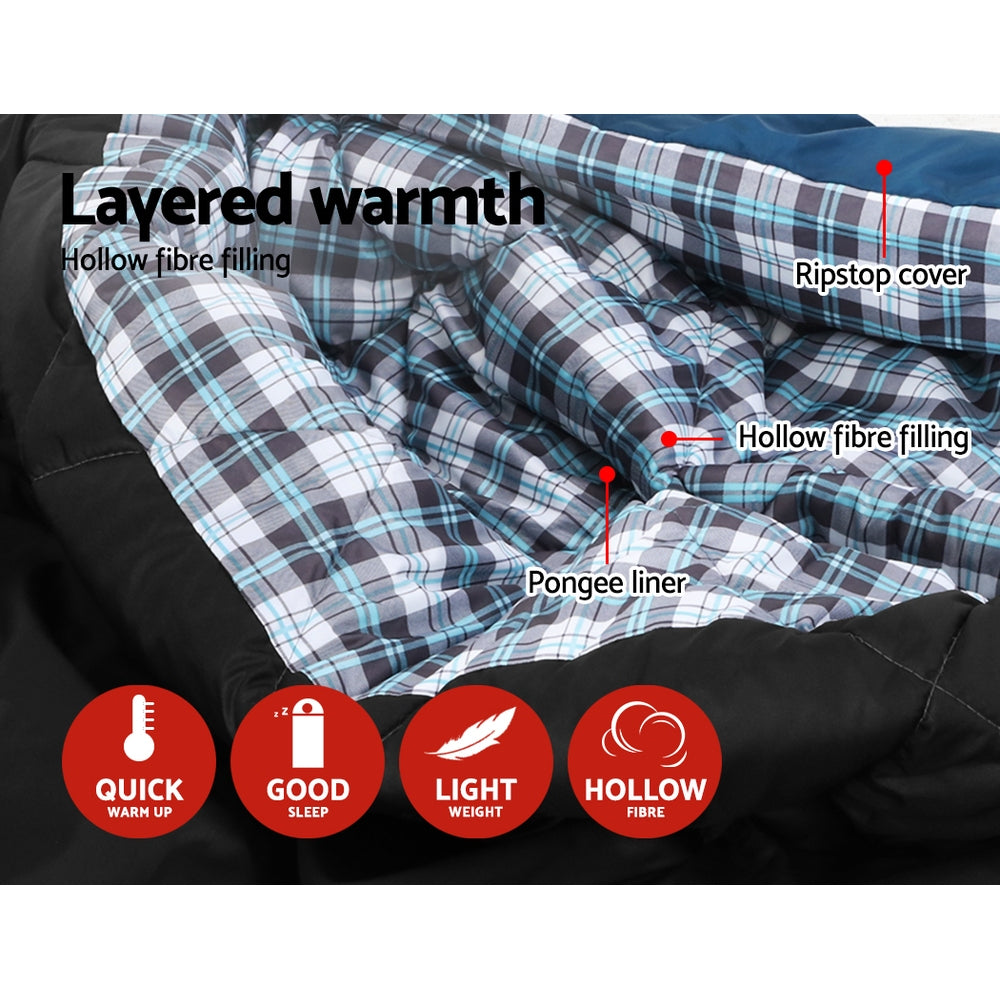 Sleeping Bags: Weisshorn Sleeping Bag Double Pillow Thermal Camping Hiking Tent Blue -10&deg;C