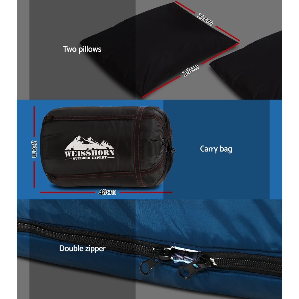 Sleeping Bags: Weisshorn Sleeping Bag Double Pillow Thermal Camping Hiking Tent Blue -10&deg;C