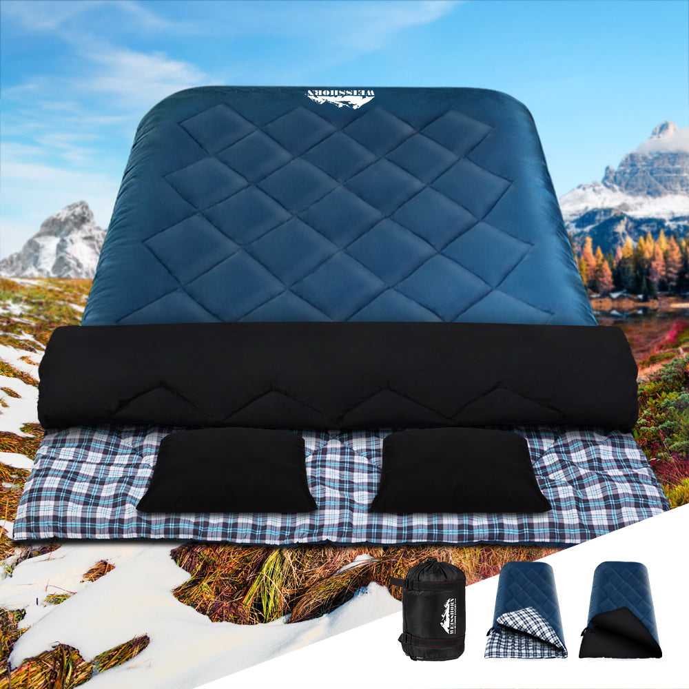 Sleeping Bags: Weisshorn Sleeping Bag Double Pillow Thermal Camping Hiking Tent Blue -10&deg;C