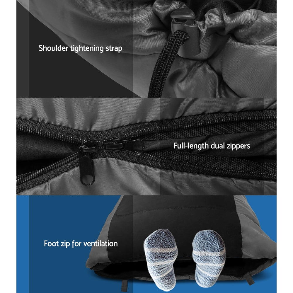 Sleeping Bags: Weisshorn Sleeping Bag Single Thermal Camping Hiking Tent Black  -20°C
