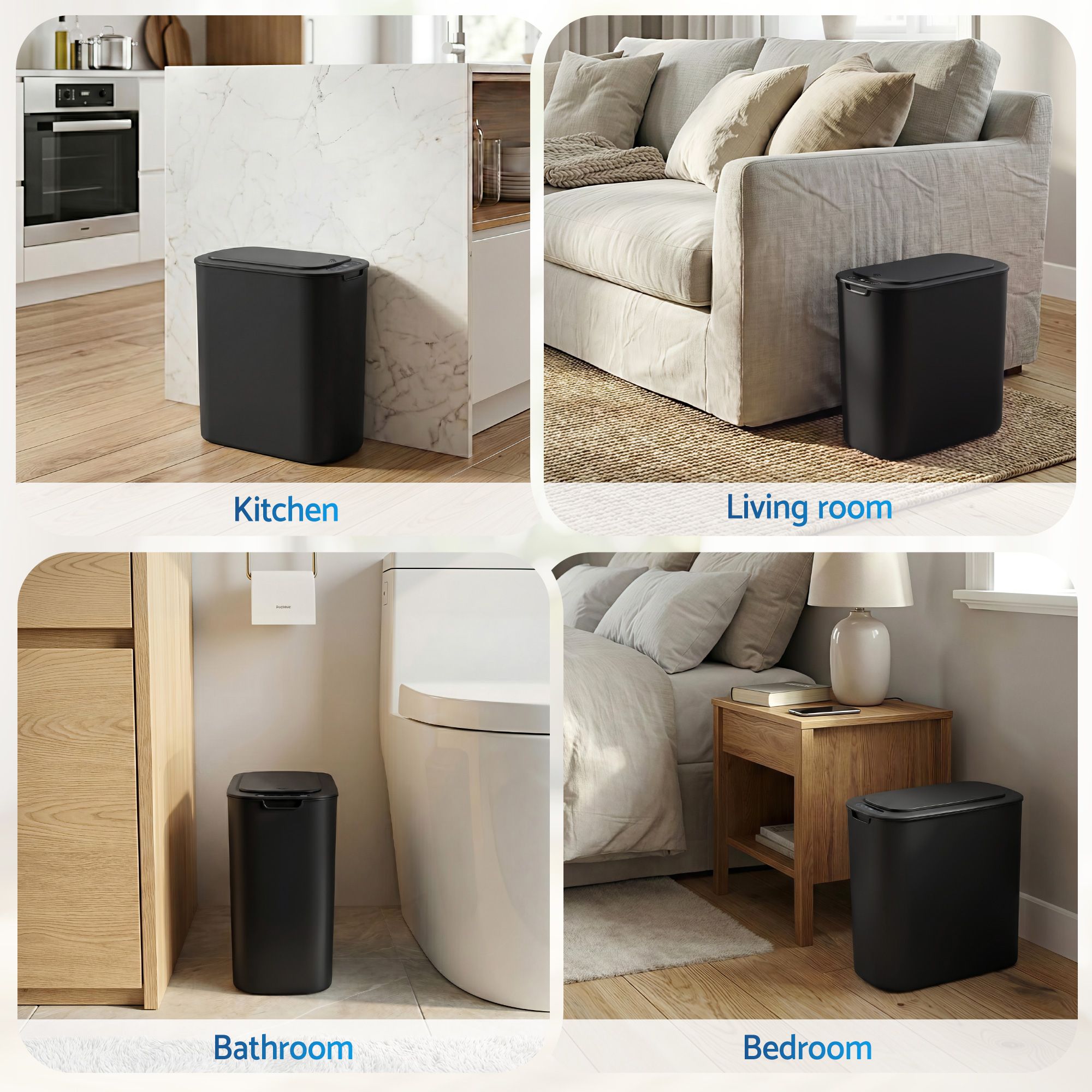 Devanti Automatic Trash Bin 2PCS with Lid 11L Motion Sensor Kitchen Bin Touchless Garbage Can Modern Black Plastic Slim Rubbish Bin with Liner Holder for Kitchen, Home, Office