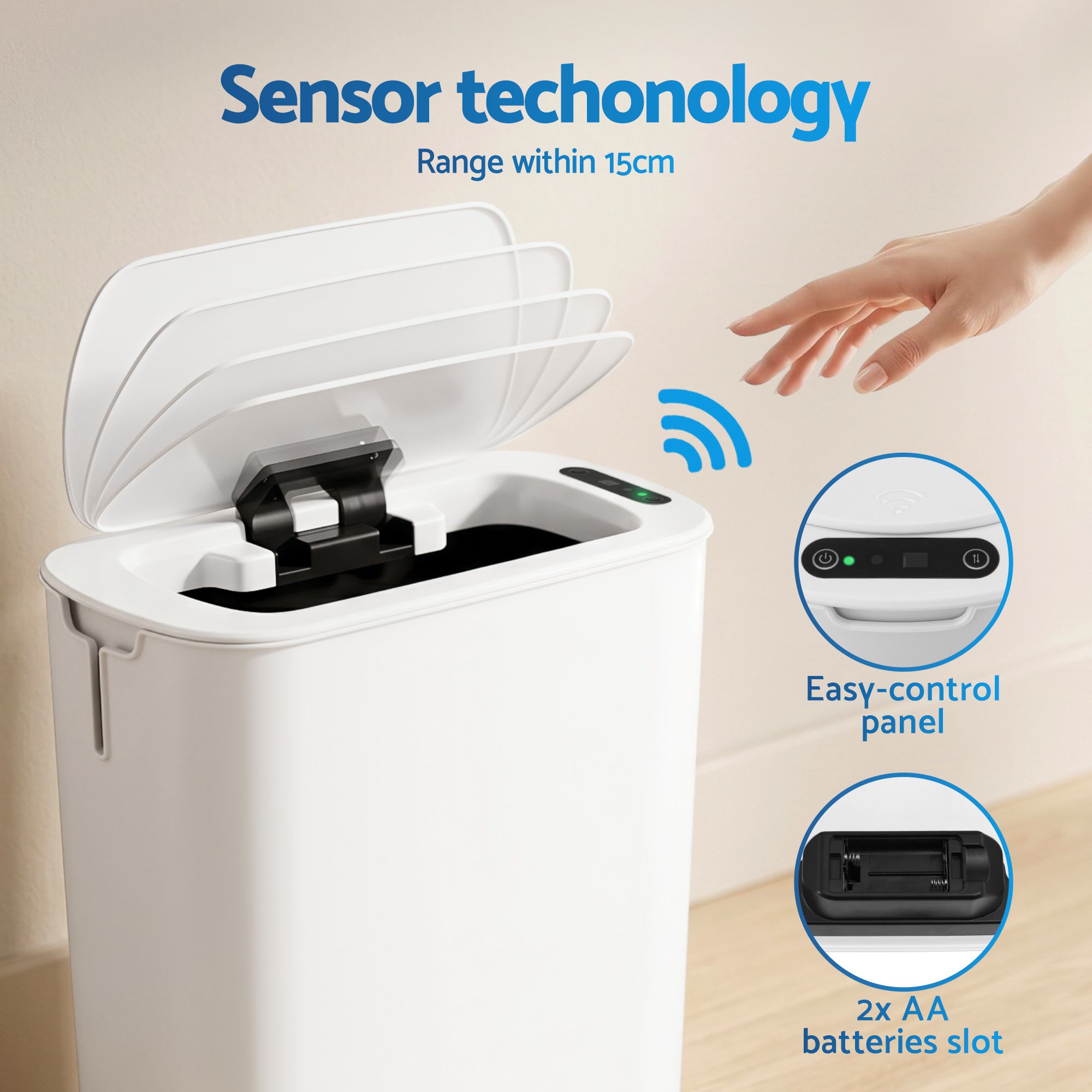 Devanti Automatic Trash Bin 2PCS with Lid 11L Motion Sensor Kitchen Bin Touchless Garbage Can Modern White Plastic Slim Rubbish Bin with Liner Holder for Kitchen, Home, Office