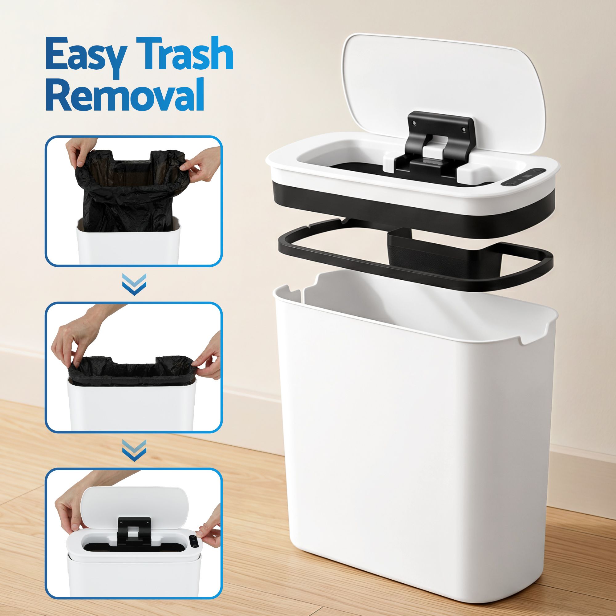 Devanti Automatic Trash Bin 2PCS with Lid 11L Motion Sensor Kitchen Bin Touchless Garbage Can Modern White Plastic Slim Rubbish Bin with Liner Holder for Kitchen, Home, Office