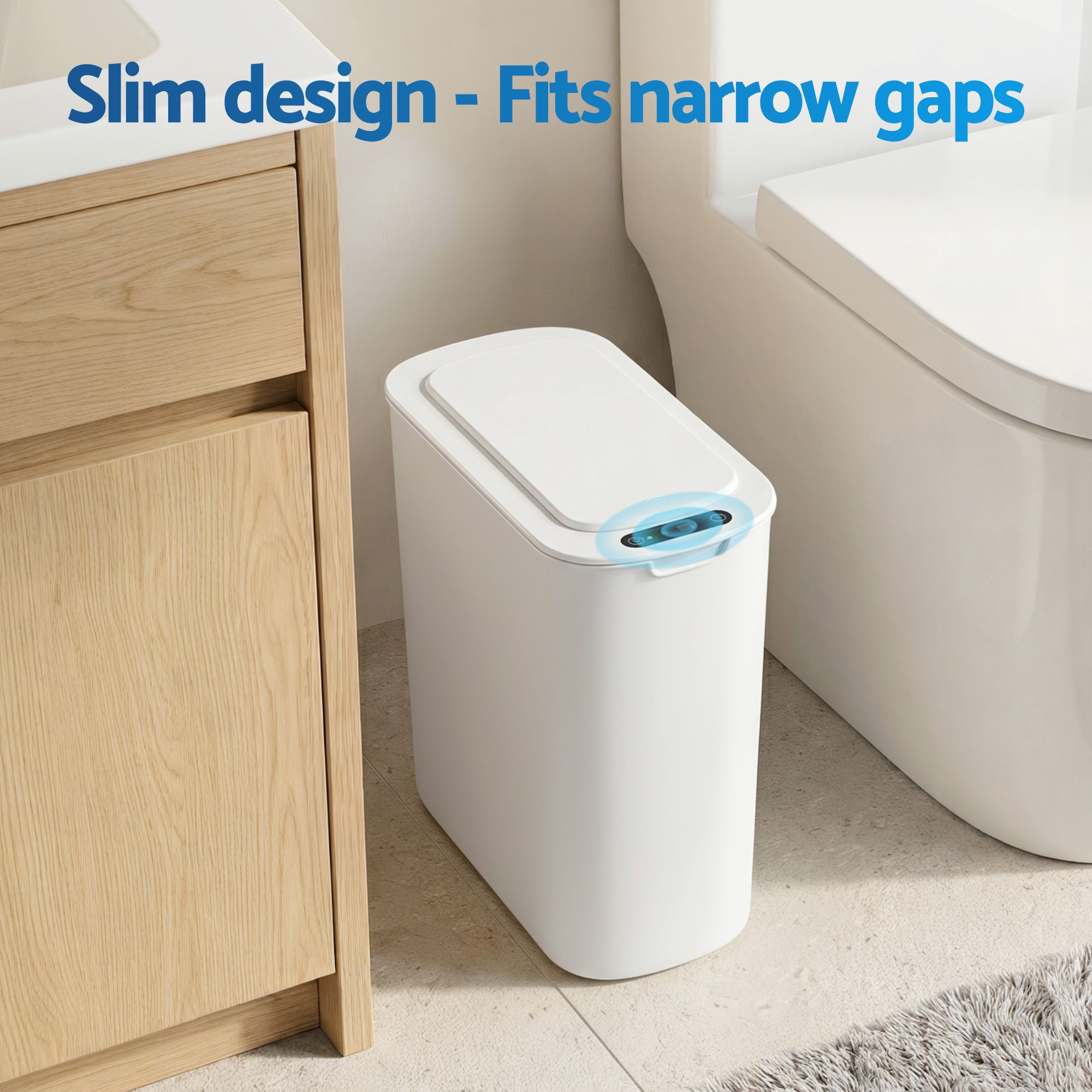 Devanti Automatic Trash Bin 2PCS with Lid 11L Motion Sensor Kitchen Bin Touchless Garbage Can Modern White Plastic Slim Rubbish Bin with Liner Holder for Kitchen, Home, Office