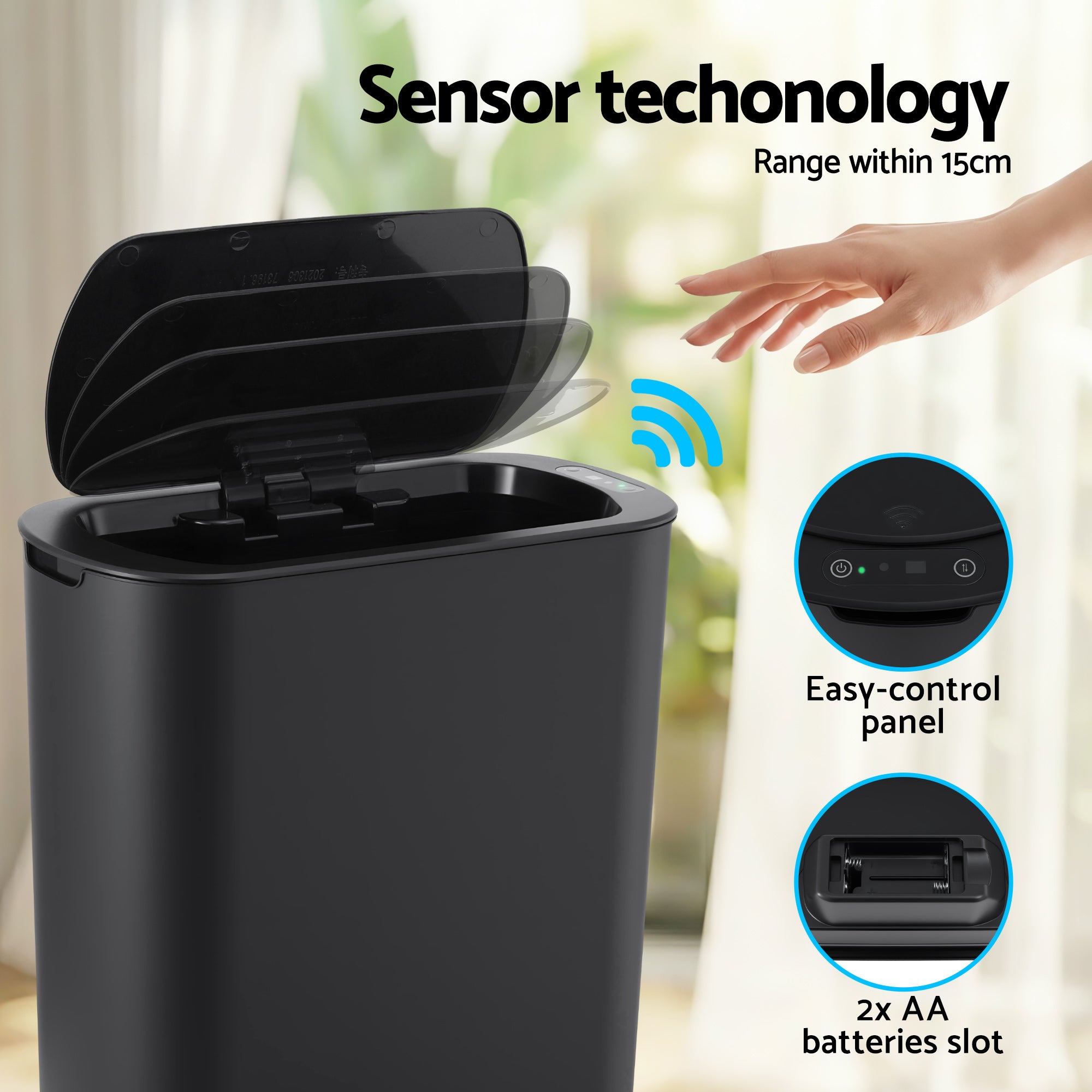 Automatic Bins: Devanti Automatic Trash Bin with Lid 25L Motion Sensor Kitchen Bin Touchless Garbage Can Plastic Slim Rubbish Bin with Liner Holder for Kitchen, Home, Office, Black