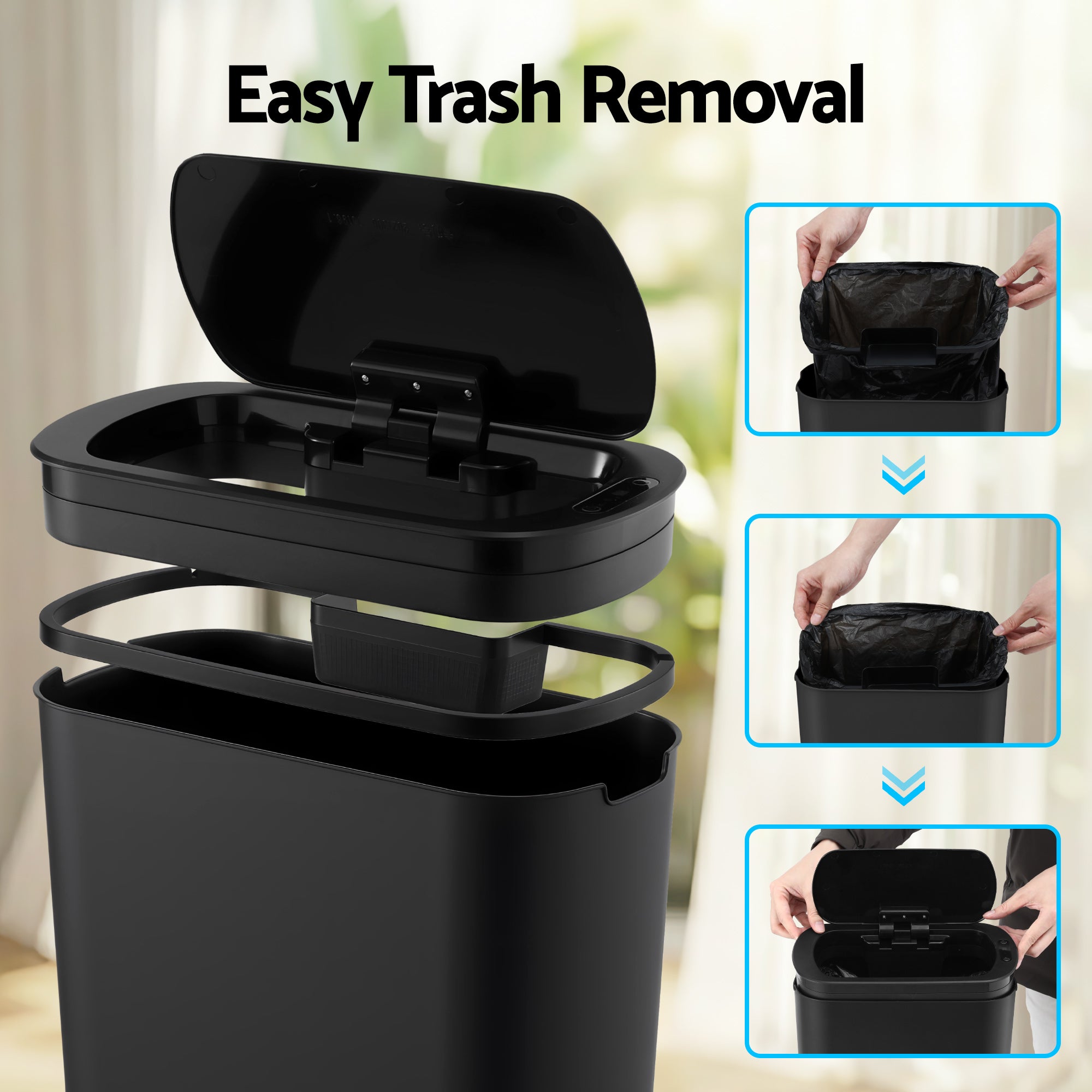 Automatic Bins: Devanti Automatic Trash Bin with Lid 25L Motion Sensor Kitchen Bin Touchless Garbage Can Plastic Slim Rubbish Bin with Liner Holder for Kitchen, Home, Office, Black