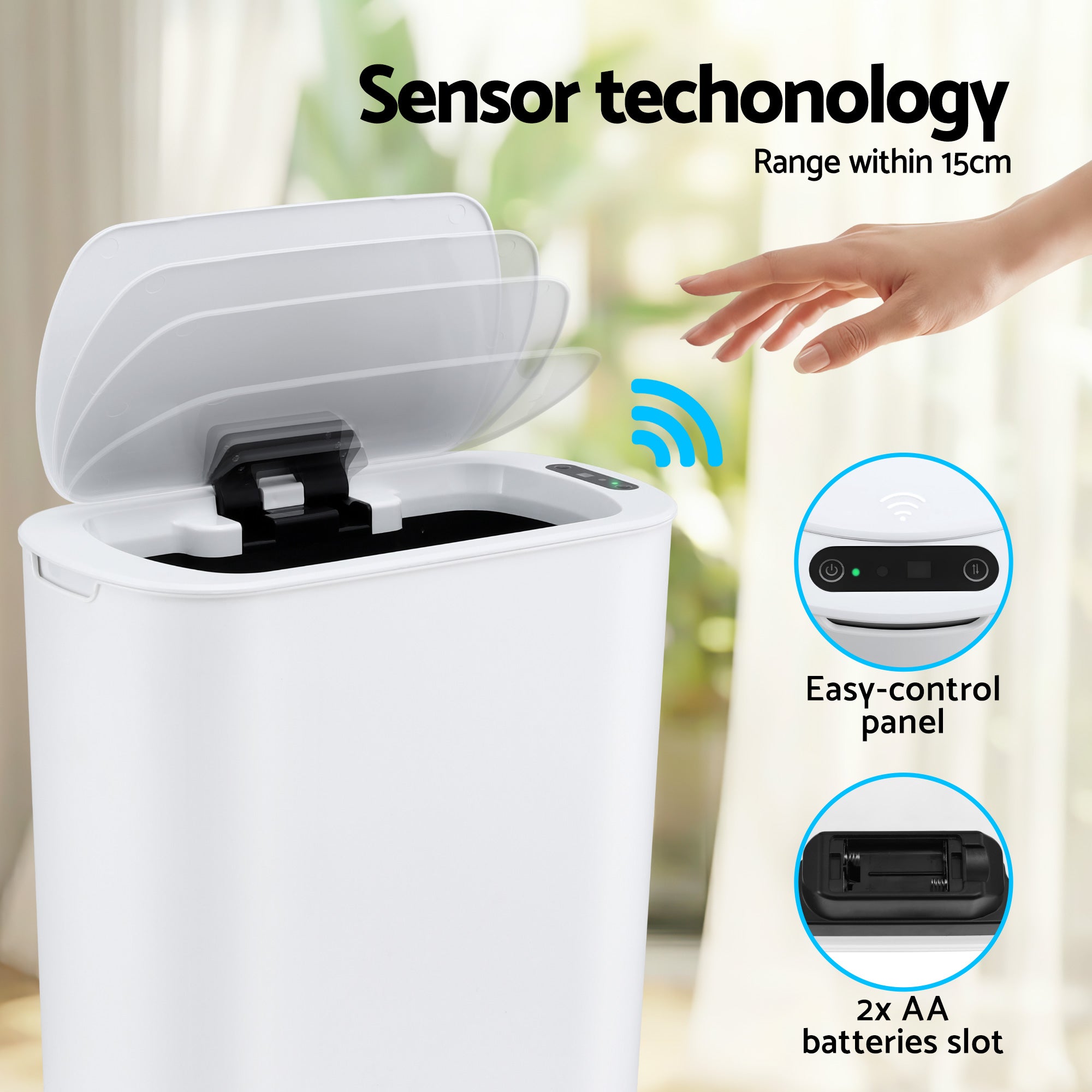 Automatic Bins: Devanti Automatic Trash Bin with Lid 25L Motion Sensor Kitchen Bin Touchless Garbage Can Plastic Slim Rubbish Bin with Liner Holder for Kitchen, Home, Office, White
