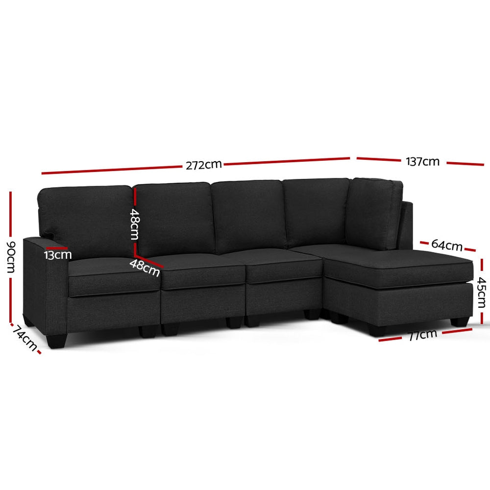 Arm Chairs & Recliners: Artiss Modular Sofa Chaise Set 5-seater Dark Grey
