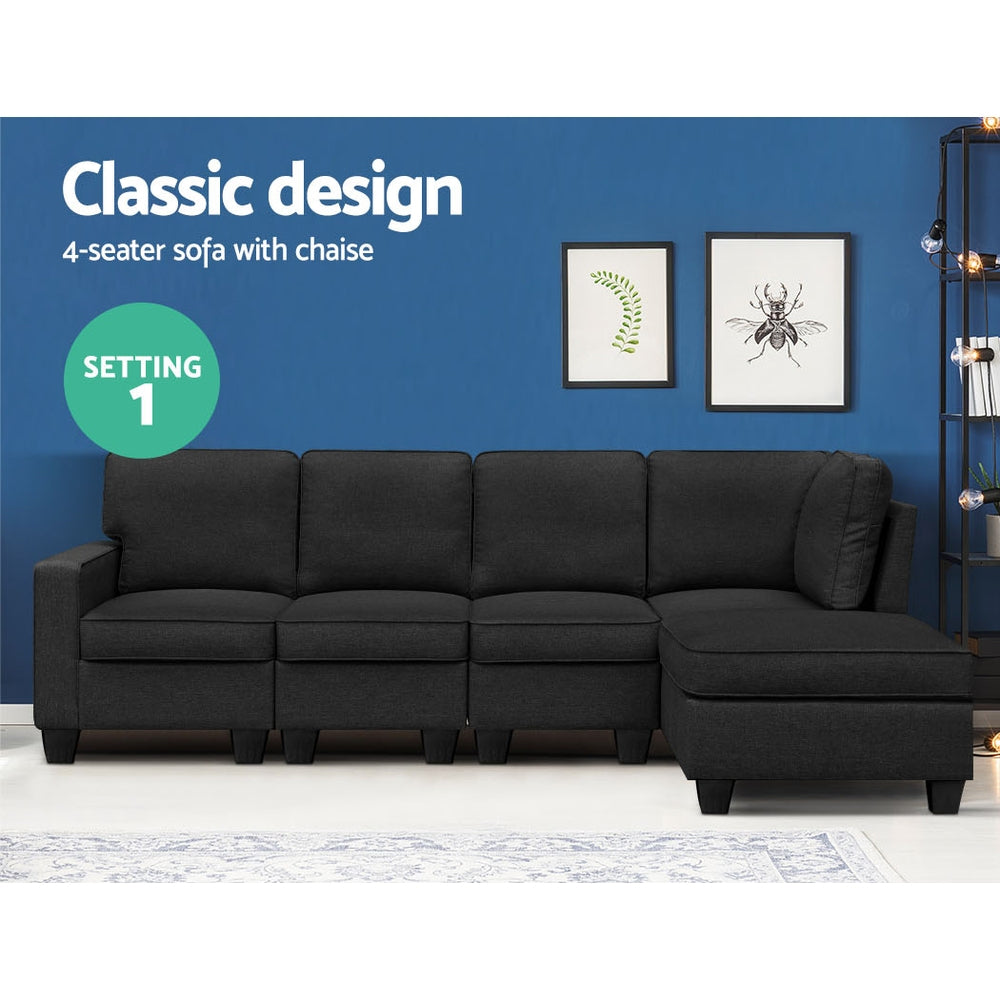 Arm Chairs & Recliners: Artiss Modular Sofa Chaise Set 5-seater Dark Grey