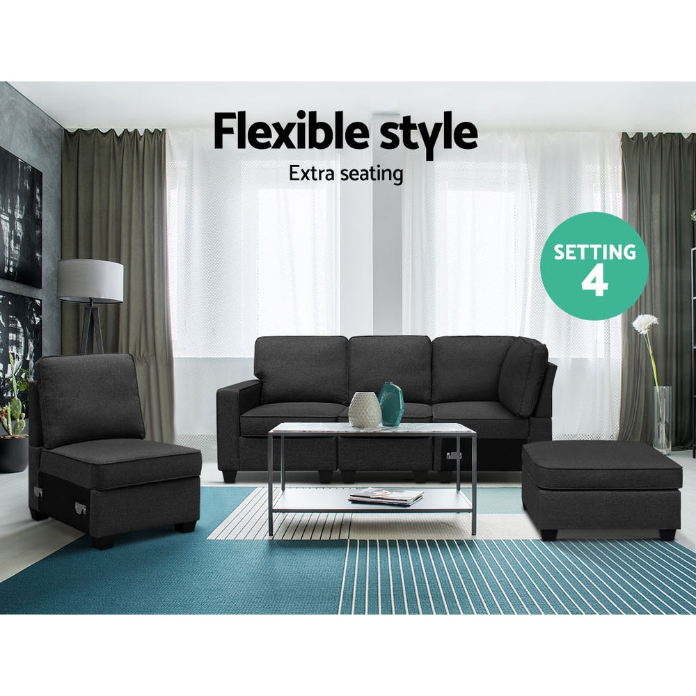 Arm Chairs & Recliners: Artiss Modular Sofa Chaise Set 5-seater Dark Grey