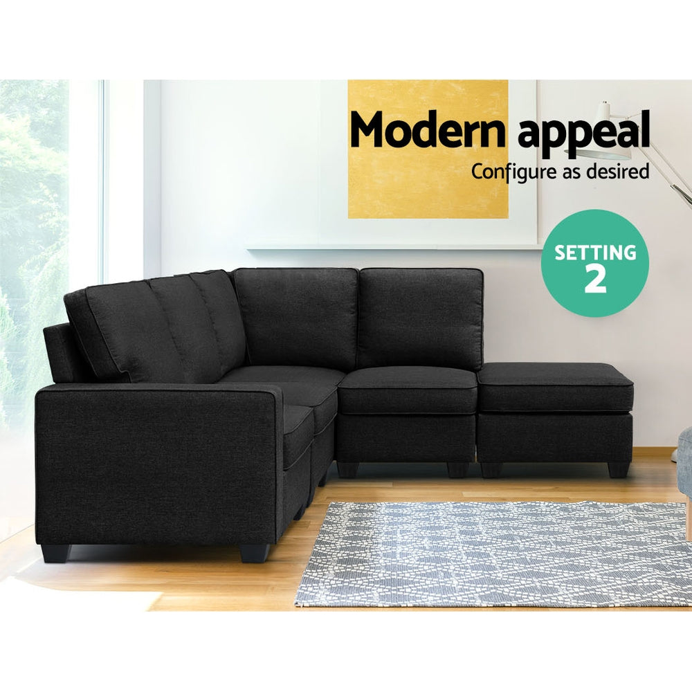 Arm Chairs & Recliners: Artiss Modular Sofa Chaise Set 5-seater Dark Grey
