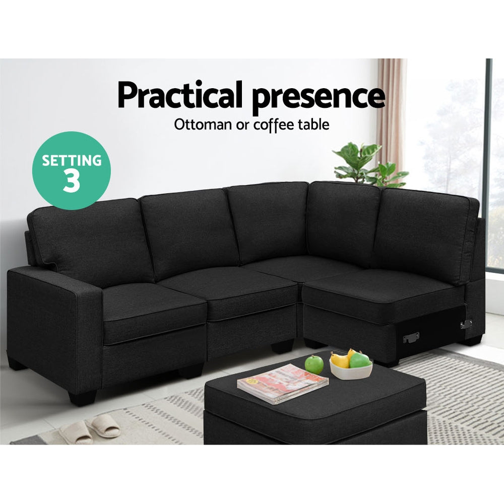 Arm Chairs & Recliners: Artiss Modular Sofa Chaise Set 5-seater Dark Grey