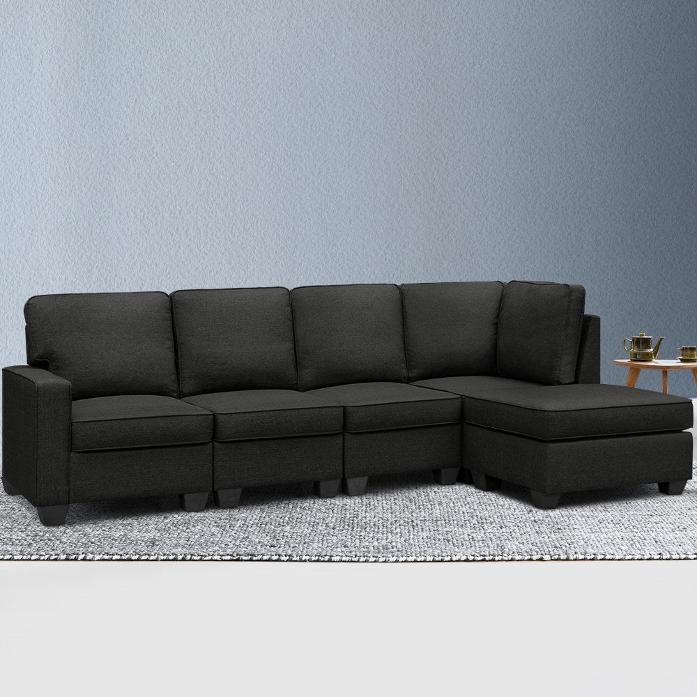 Arm Chairs & Recliners: Artiss Modular Sofa Chaise Set 5-seater Dark Grey