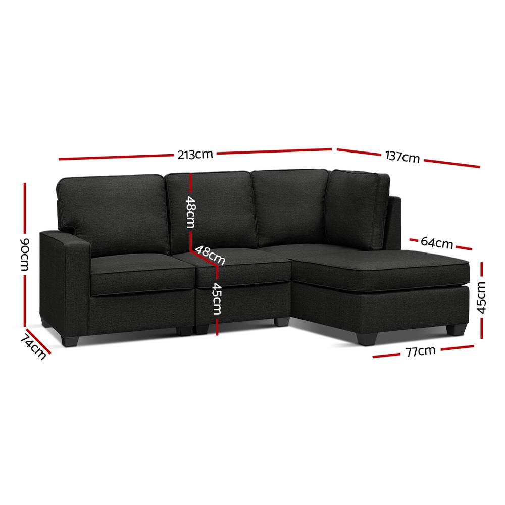 Arm Chairs & Recliners: Artiss Modular Sofa Chaise Set 4-seater Dark Grey