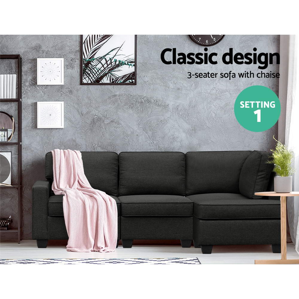 Arm Chairs & Recliners: Artiss Modular Sofa Chaise Set 4-seater Dark Grey