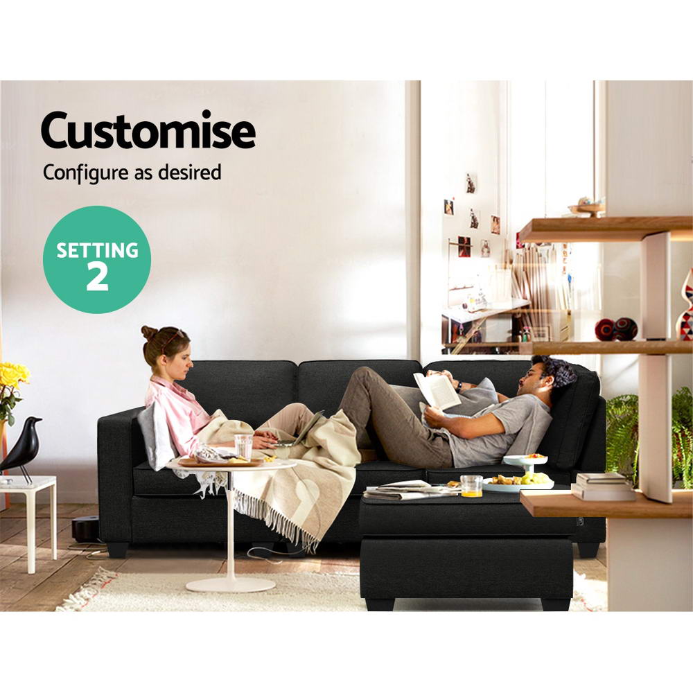 Arm Chairs & Recliners: Artiss Modular Sofa Chaise Set 4-seater Dark Grey