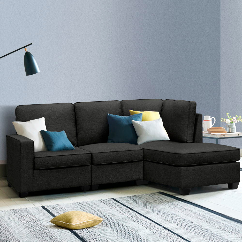 Arm Chairs & Recliners: Artiss Modular Sofa Chaise Set 4-seater Dark Grey