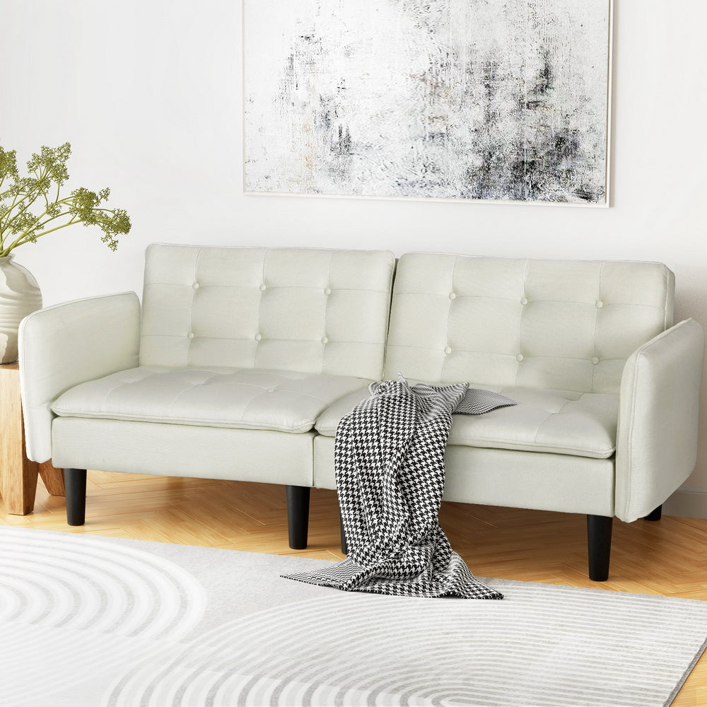 Sofas & Sofa Beds: Artiss Sofa Bed 3 Seater Tufted Faux Linen Beige