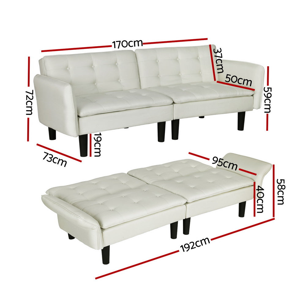 Sofas & Sofa Beds: Artiss Sofa Bed 3 Seater Tufted Faux Linen Beige