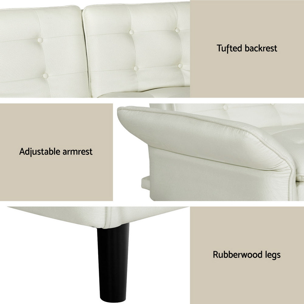 Sofas & Sofa Beds: Artiss Sofa Bed 3 Seater Tufted Faux Linen Beige