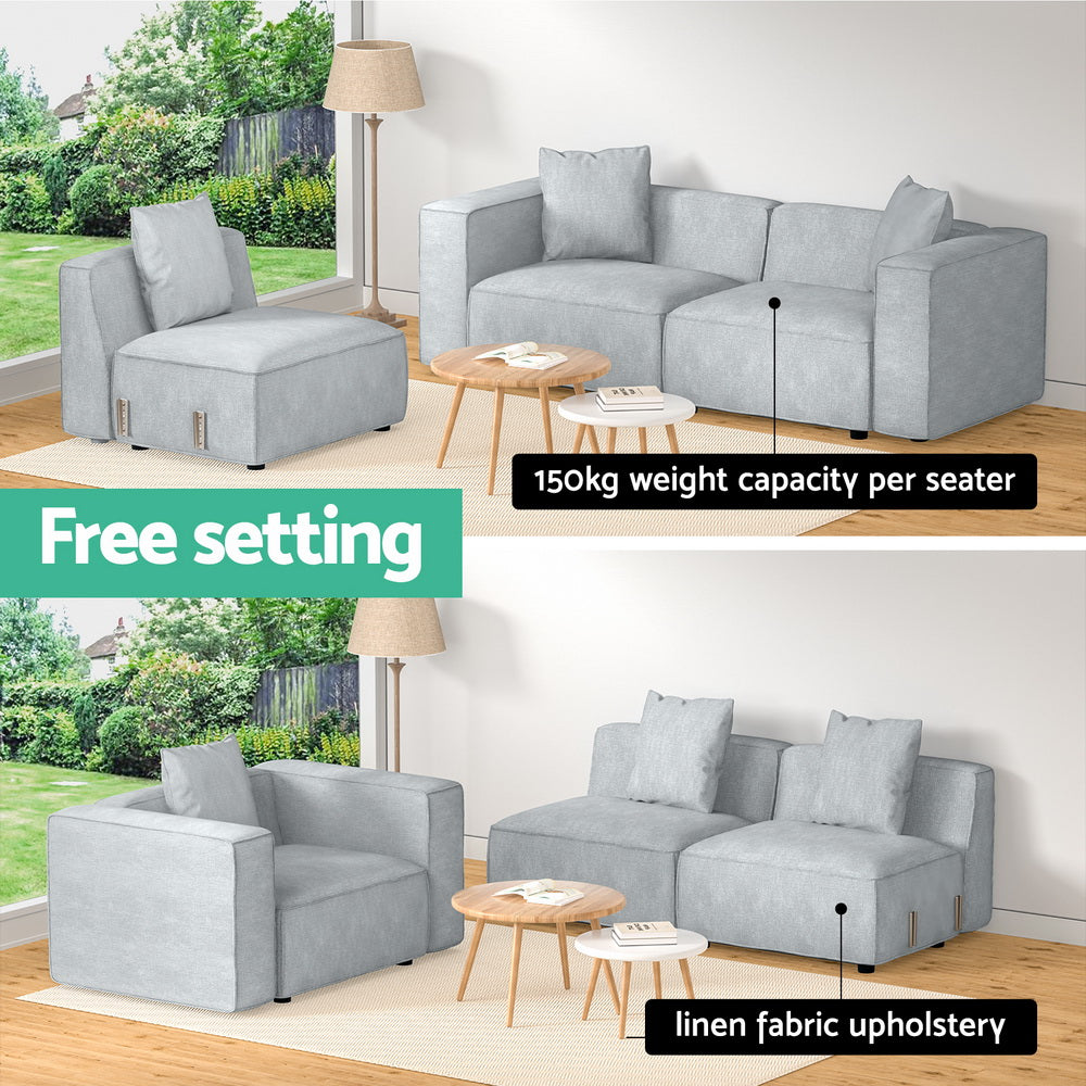 Arm Chairs & Recliners: Artiss Modular Sofa Chaise Set 3-Seater Grey