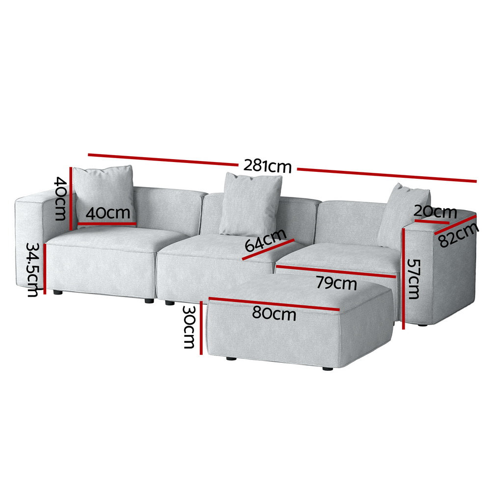 Arm Chairs & Recliners: Artiss Modular Sofa Chaise Set 4-Seater Grey