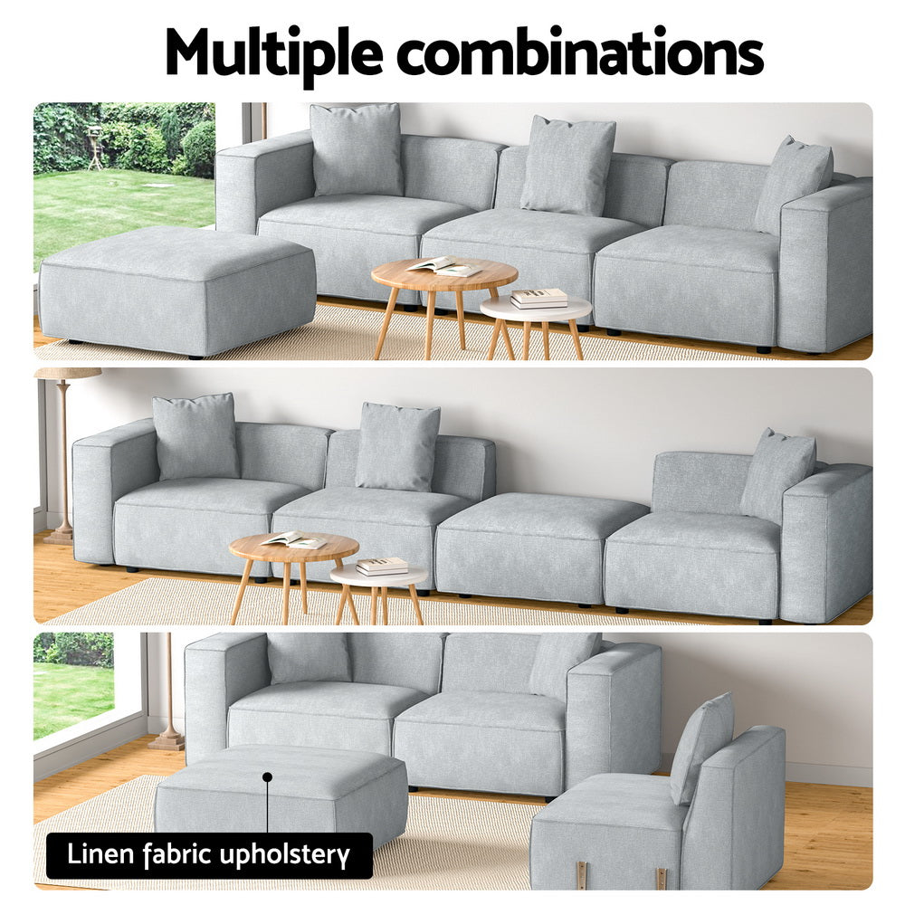 Arm Chairs & Recliners: Artiss Modular Sofa Chaise Set 4-Seater Grey