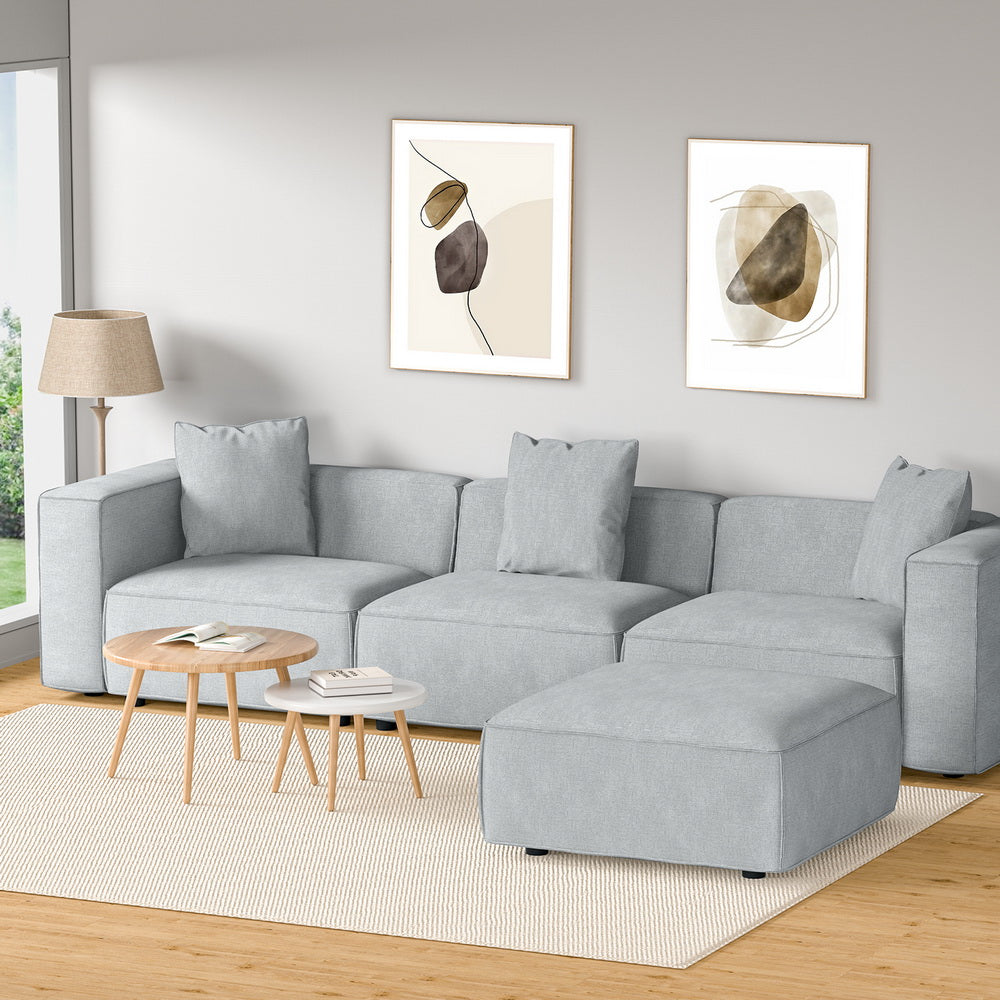 Arm Chairs & Recliners: Artiss Modular Sofa Chaise Set 4-Seater Grey