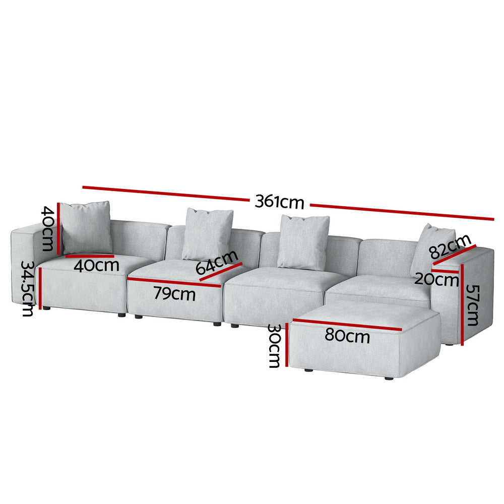 Arm Chairs & Recliners: Artiss Modular Sofa Chaise Set 5-Seater Grey