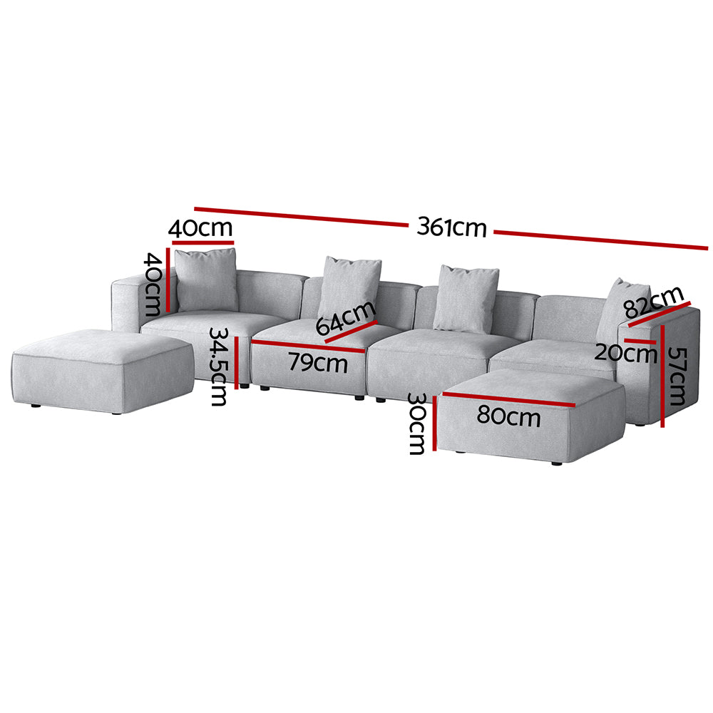Arm Chairs & Recliners: Artiss Modular Sofa Chaise Set 6-Seater Grey