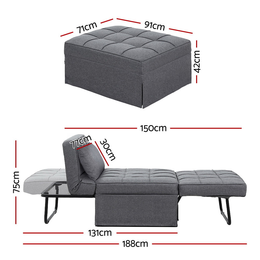 Sofas & Sofa Beds: Artiss Sofa Bed Lounge Convertible Ottoman 1 Seater Couch Recliner Linen Grey