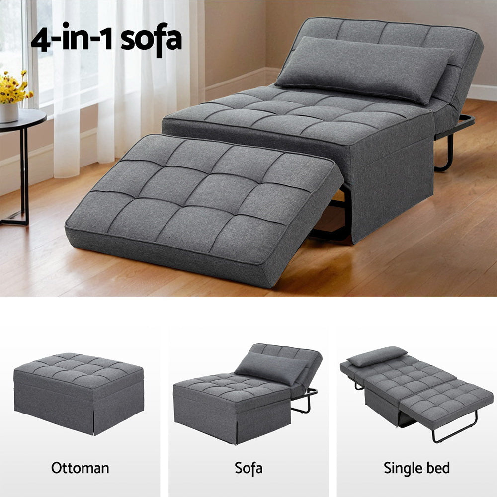 Sofas & Sofa Beds: Artiss Sofa Bed Lounge Convertible Ottoman 1 Seater Couch Recliner Linen Grey