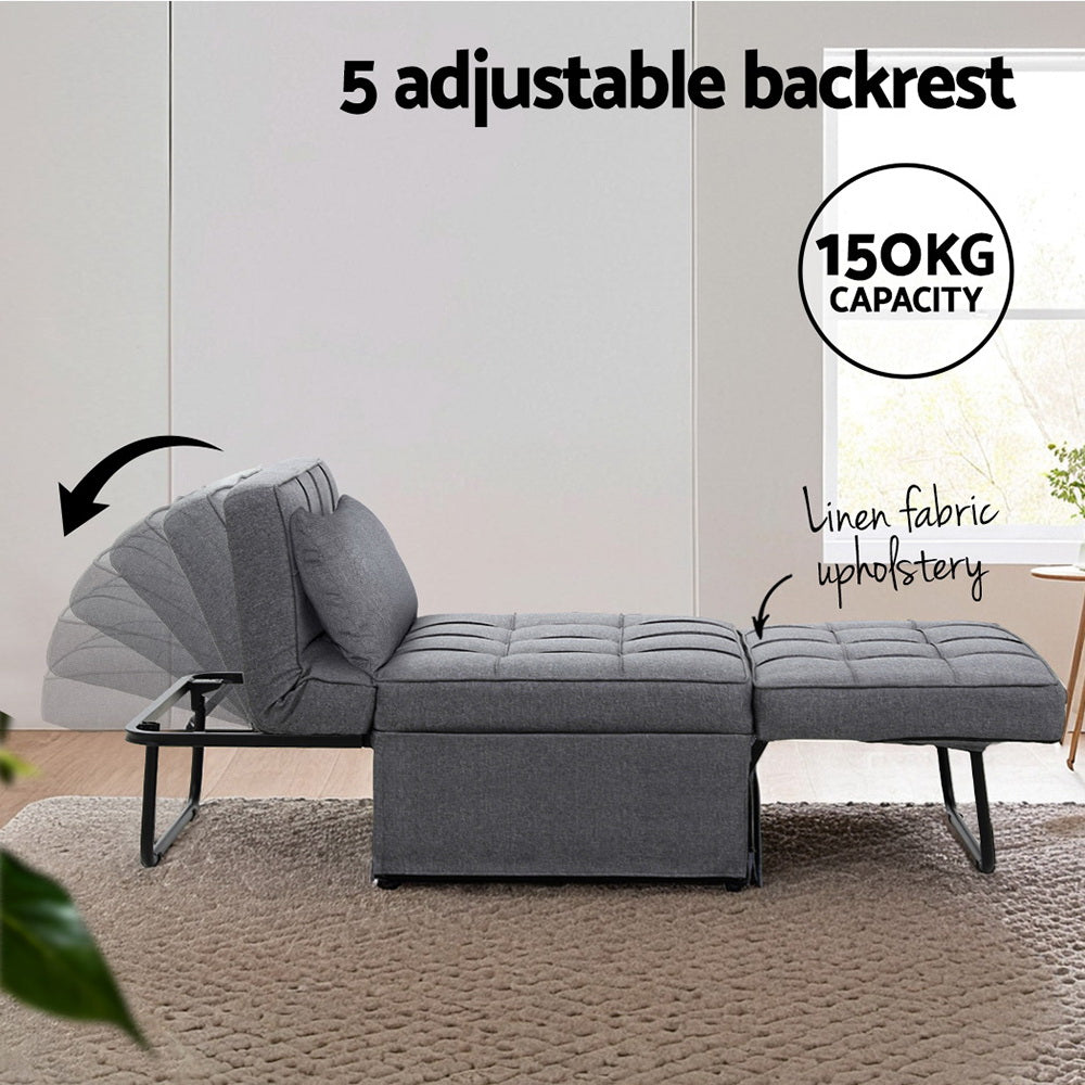 Sofas & Sofa Beds: Artiss Sofa Bed Lounge Convertible Ottoman 1 Seater Couch Recliner Linen Grey