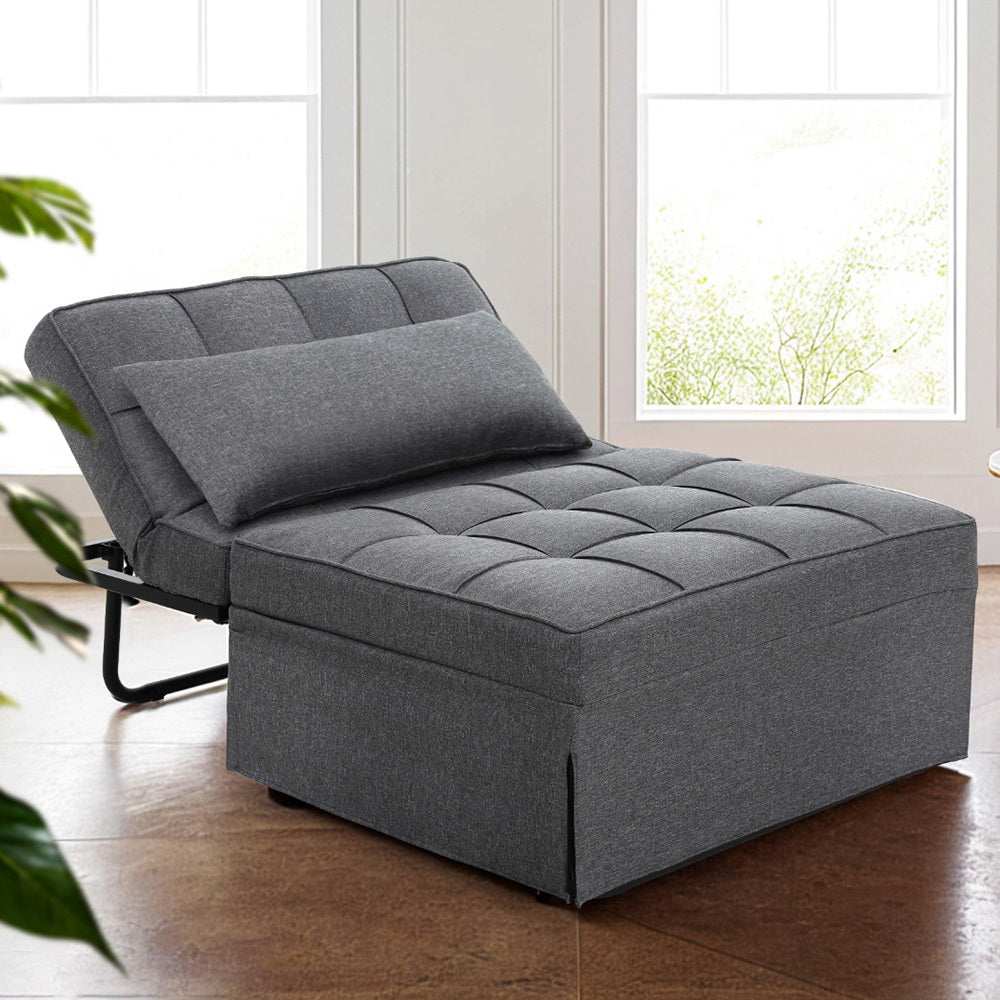 Sofas & Sofa Beds: Artiss Sofa Bed Lounge Convertible Ottoman 1 Seater Couch Recliner Linen Grey