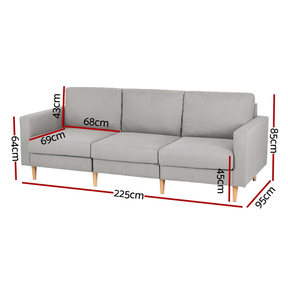 Sofas & Sofa Beds: Artiss 3 Seater Sofa 225cm Linen Fabric Grey