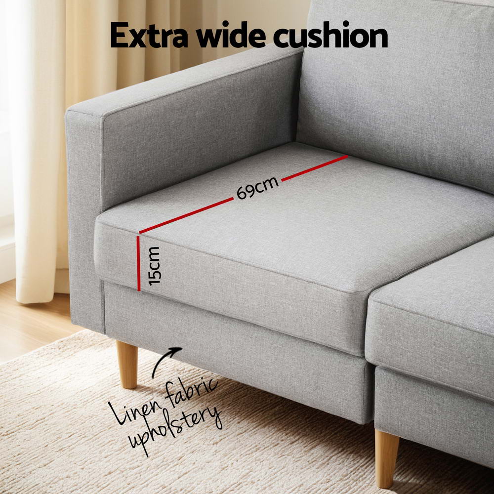 Sofas & Sofa Beds: Artiss 3 Seater Sofa 225cm Linen Fabric Grey