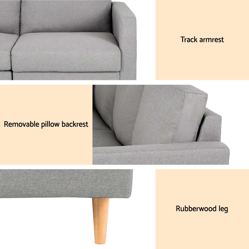 Sofas & Sofa Beds: Artiss 3 Seater Sofa 225cm Linen Fabric Grey